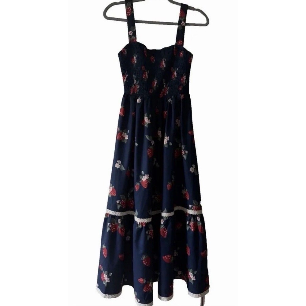 Cider Square neck strawberry shirred Tiered Maxi Dress XXS